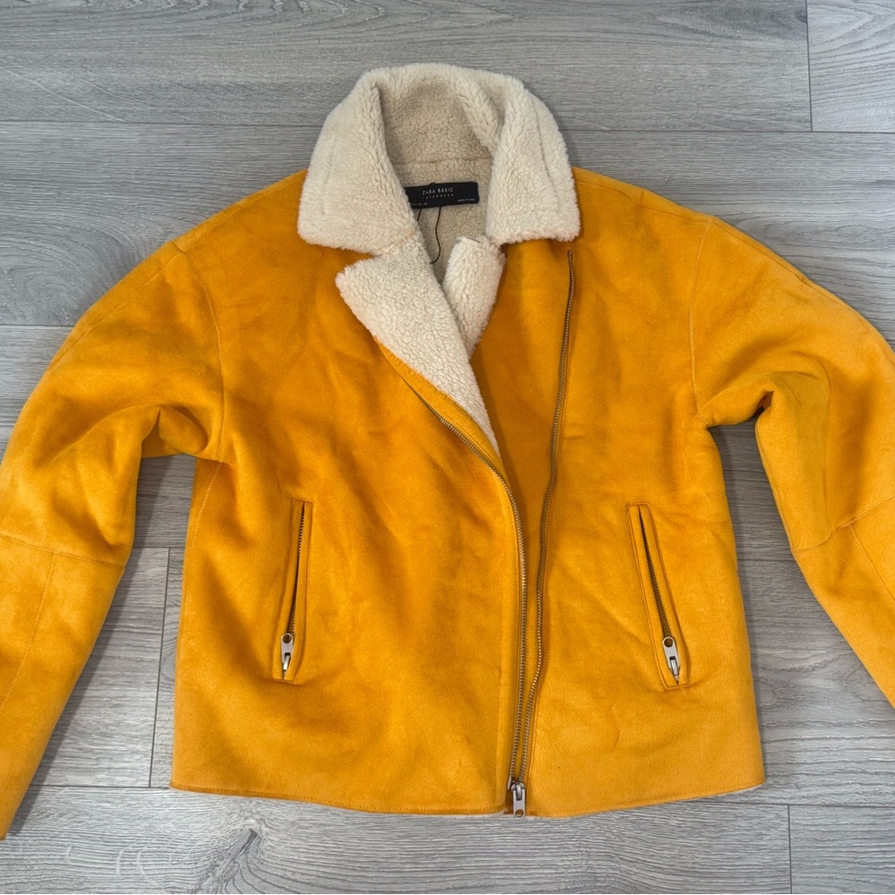 Zara Yellow Teddy Jacket with Cream Lining